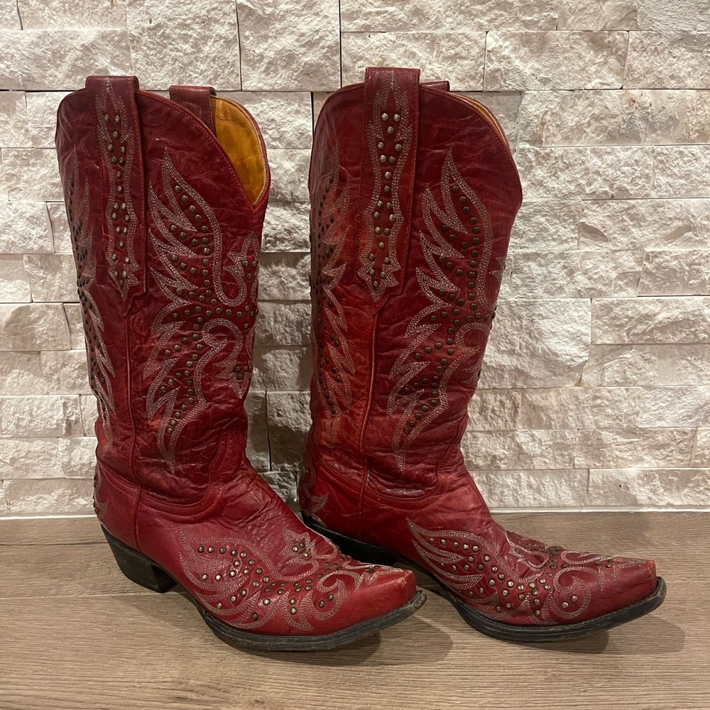 OLD GRINGO Red Embroidered Western Studded Cowboy Boots - Picture 7 of 14